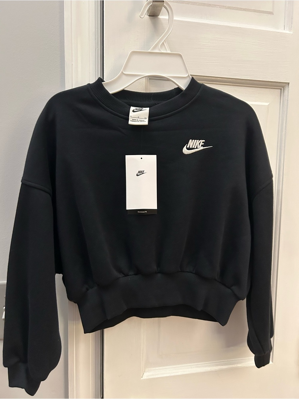 Nike Black Cropped Crew Sweatshirt with White Logo